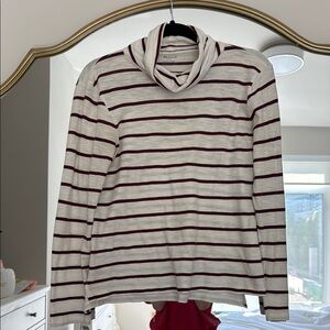 Striped White and Burgundy mock neck long sleeve